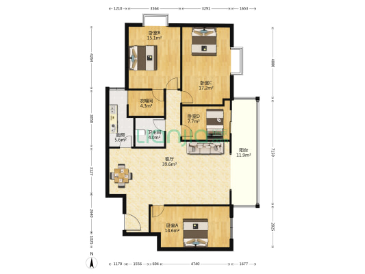 君悦华庭 4室1厅1卫 145平方