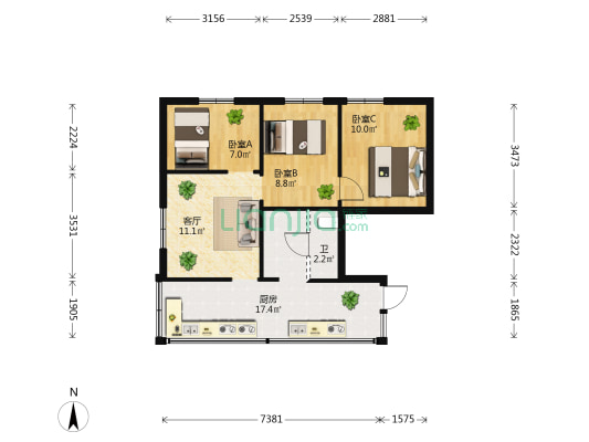 祥云街49号 3室1厅1卫 46平方