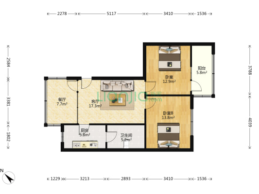 白玉林业局 2室2厅1卫 80平方
