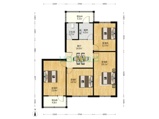 迎春小区东区 4室1厅1卫 111平方