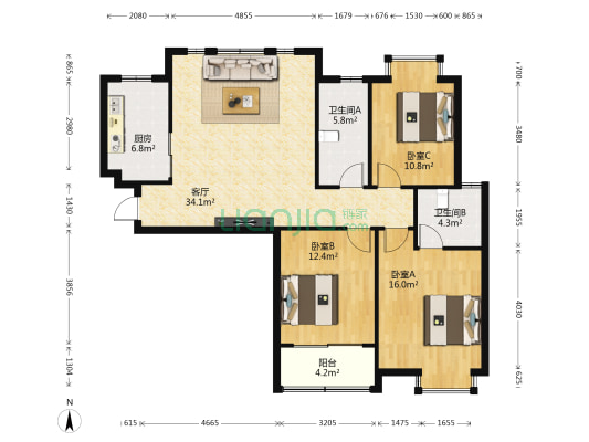 润秀苑东区 3室1厅2卫 121平方