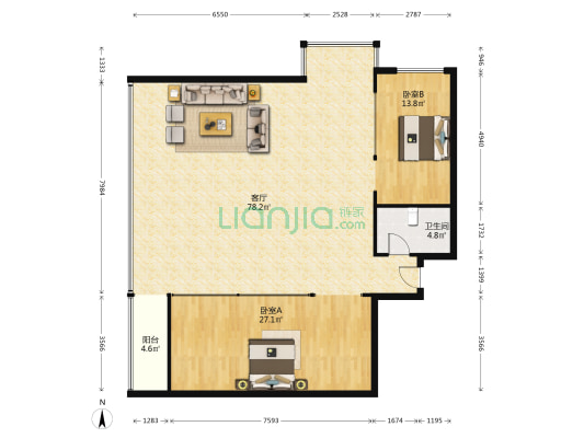 黄海国际中心 2室1厅1卫 160平方