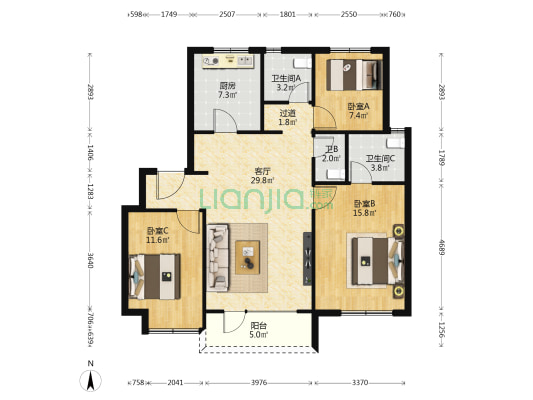 保利和府二期 3室1厅3卫 111平方