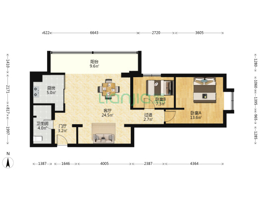 北京书院 2室1厅1卫 94平方
