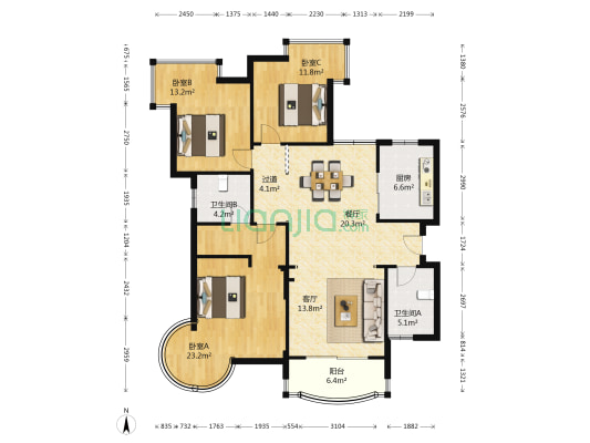 花坞嘉苑 3室2厅2卫 139平方