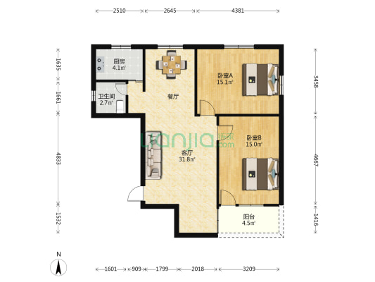铜盘路16-1号 2室1厅1卫 92平方