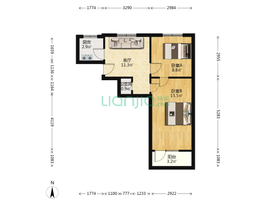 中铁六局太原铁建建南十号院 2室1厅1卫 55平方