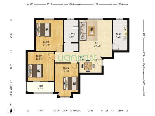 水泉社区 3室2厅1卫 110平方