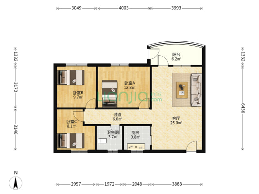 广州市司法学校黄边校区 3室1厅1卫 87平方