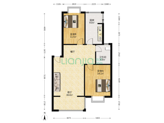 书香居 2室1厅1卫 88平方