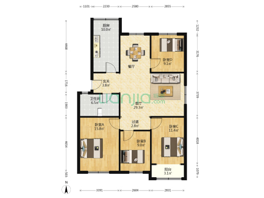 考院商住楼 4室1厅1卫 125平方