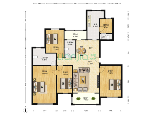 绿地翠庭 4室1厅3卫 176平方