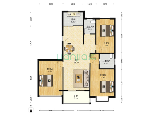 富洋新村 3室1厅2卫 135平方