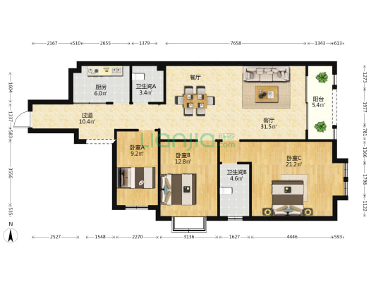 别样幸福城佳美苑 3室1厅2卫 119平方
