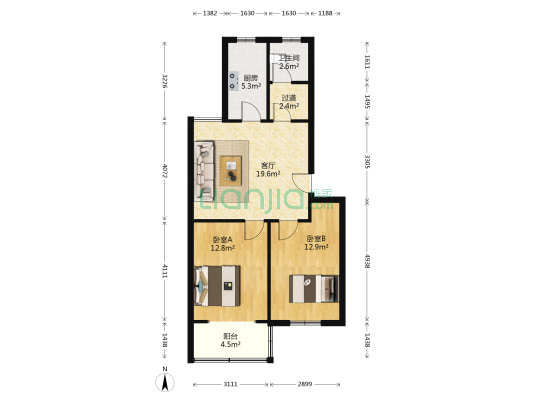 河山公寓 2室1厅1卫 72平方