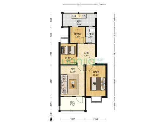 西二路66号 2室1厅1卫 60平方