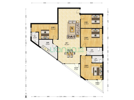 罗村顺景楼 4室1厅3卫 195平方