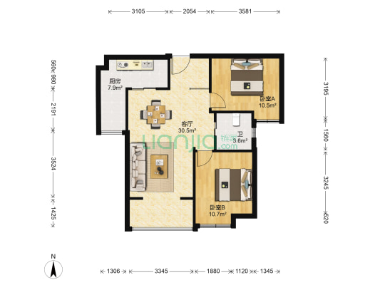 世茂·世界湾花园南区 2室1厅1卫 87平方