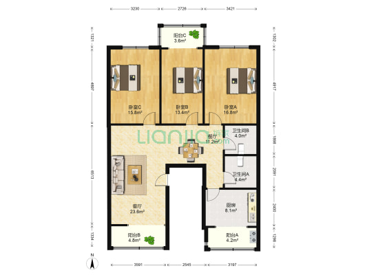 敬重里 3室2厅2卫 130平方