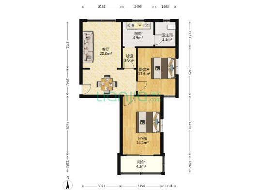 保俶花园 2室1厅1卫 74平方