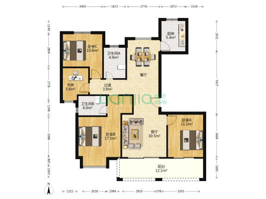 圆融玺悦 4室1厅2卫 130平方