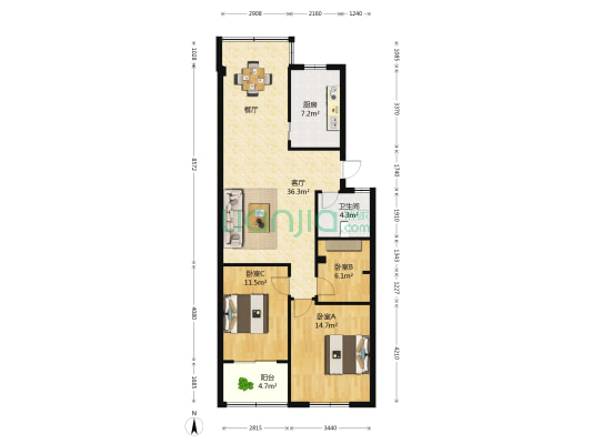 解放大道125号 3室1厅1卫 105平方