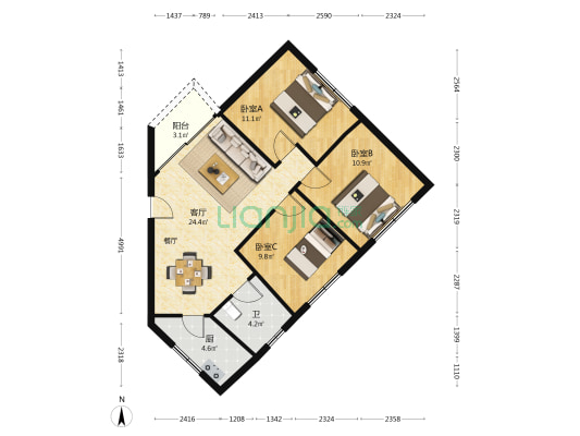 华阳楼 3室1厅1卫 84平方