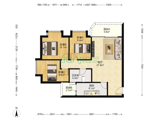 文德雅轩 3室1厅1卫 92平方