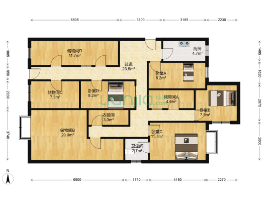 加州阳光新城 4室0厅1卫 132平方