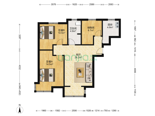求实北里 2室1厅1卫 97平方