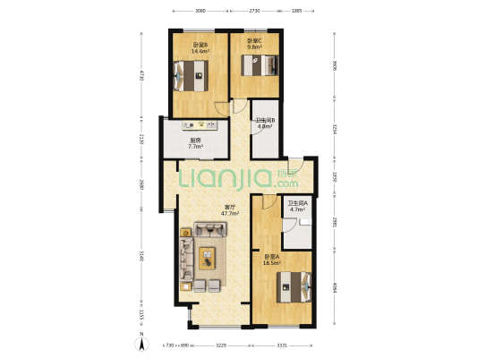 坤杰·拉菲香榭 3室1厅2卫 153平方