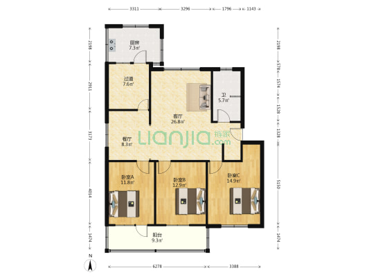电业局家属院 3室2厅1卫 113平方