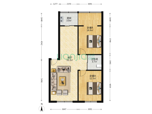 理工大学西区 2室1厅1卫 89平方