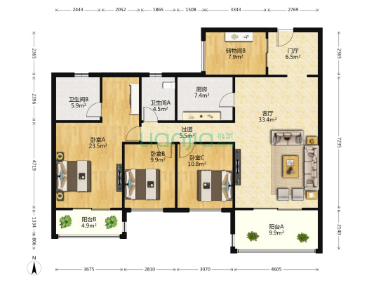 世代锦江凯旋门 3室1厅2卫 163平方