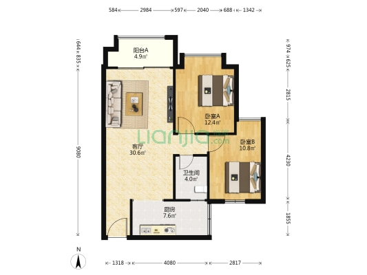 嘉和花园 2室1厅1卫 89平方