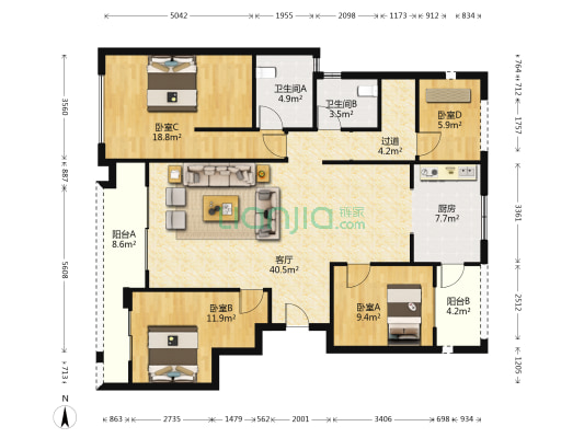 龙湖九里晴川一期 4室1厅2卫 135平方