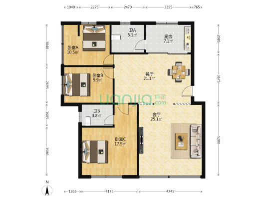 胜利十一巷 3室2厅2卫 140平方