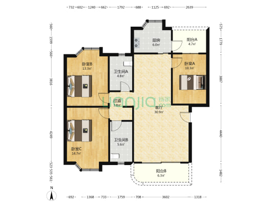 河滨雅居 3室1厅2卫 111平方