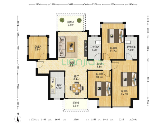 龙光玖誉湖雅湖 4室2厅2卫 115平方