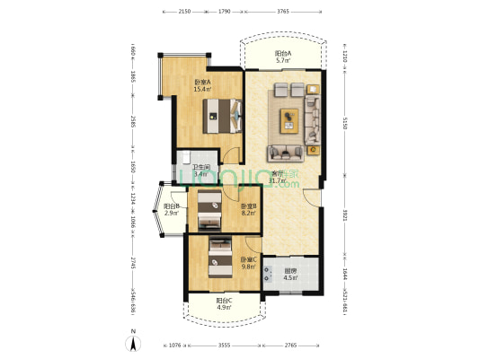 金源华庭 3室1厅1卫 103平方