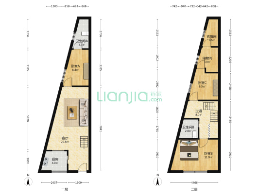 慎成里 3室1厅2卫 76平方