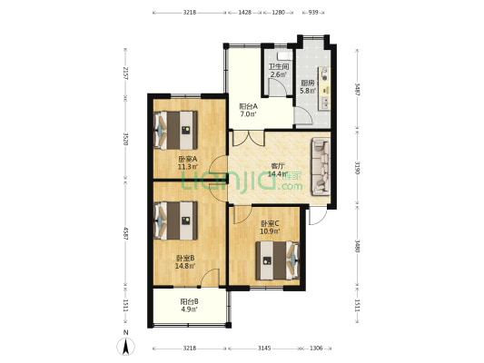 林业局家属区 3室1厅1卫 74平方