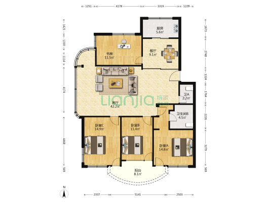 宁康西路 4室2厅2卫 128平方