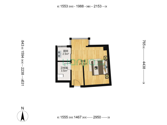 菁英公寓 1室0厅1卫 43平方