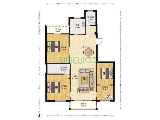 榕信南苑 3室1厅2卫 130平方