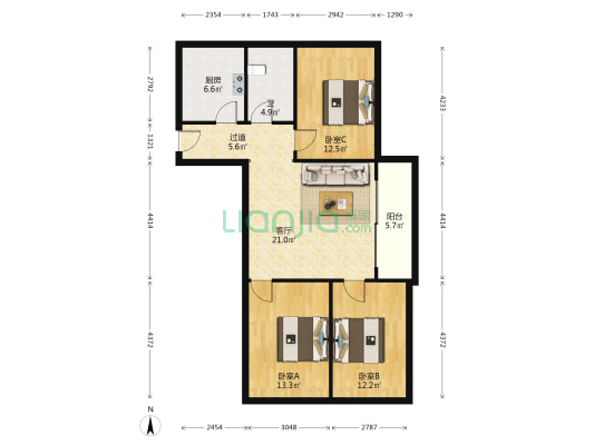 乐安商场花园 3室1厅1卫 117平方