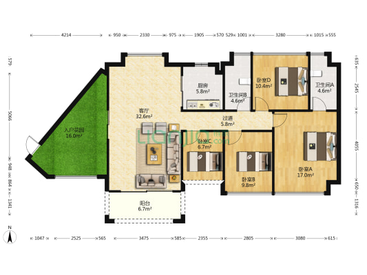 御景首府二期 4室1厅2卫 132平方