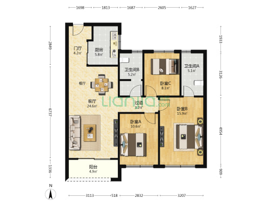 中南君启三期 3室1厅2卫 120平方