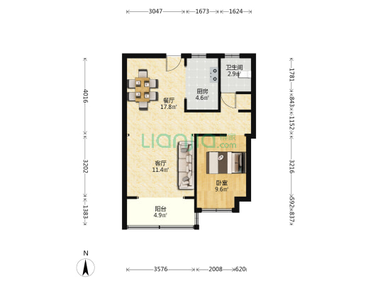 保利鲁坤岳麓府 1室2厅1卫 73平方