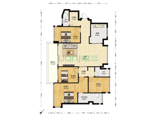 金融街融御 4室1厅3卫 135平方